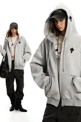 Cross Emblem Oversize Hoodie - Gray