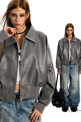 Rogue Flight Leather Bomber Jacket - Gray