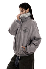 Shadow Crest Faux-Fur Suede Bomber Jacket - Gray