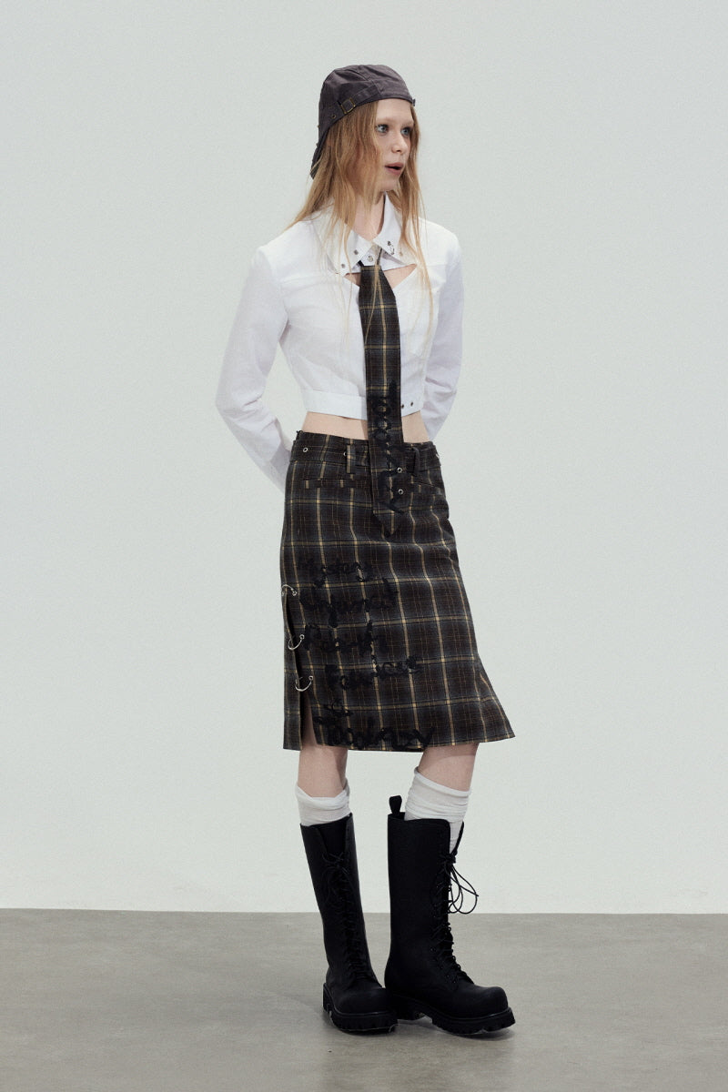 Plaid Tie Cropped Shirt
