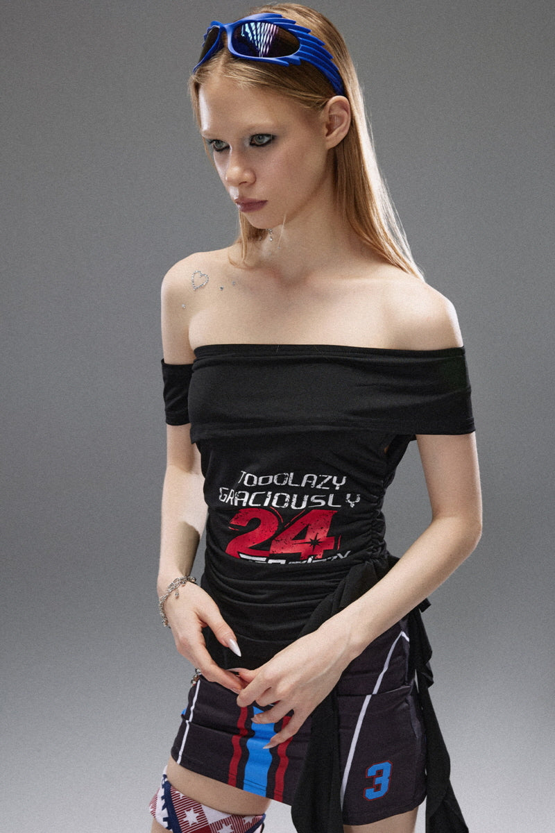 Racing Spirit Off-Shoulder Streamer Top
