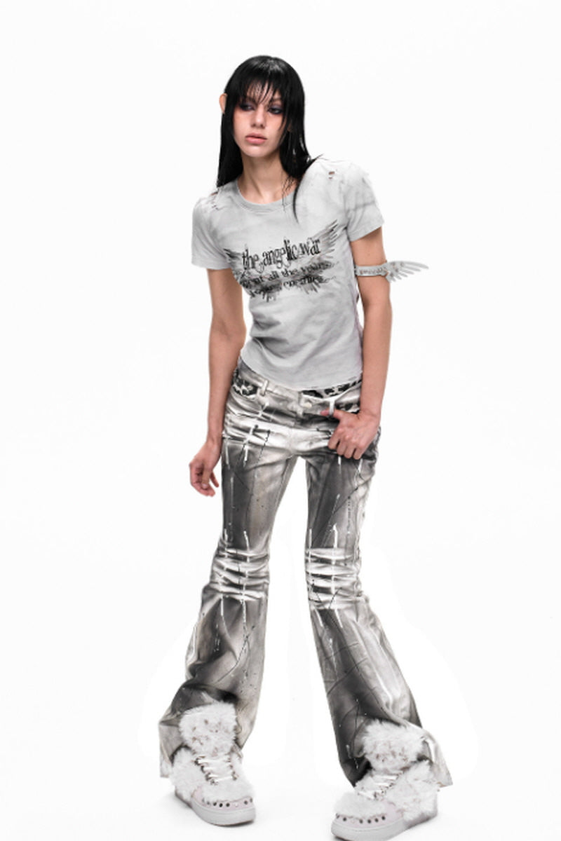 Leopard Double Waist Bootcut Jeans