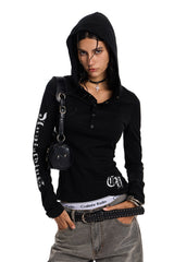 Night Code Gothic Hood Top - Black