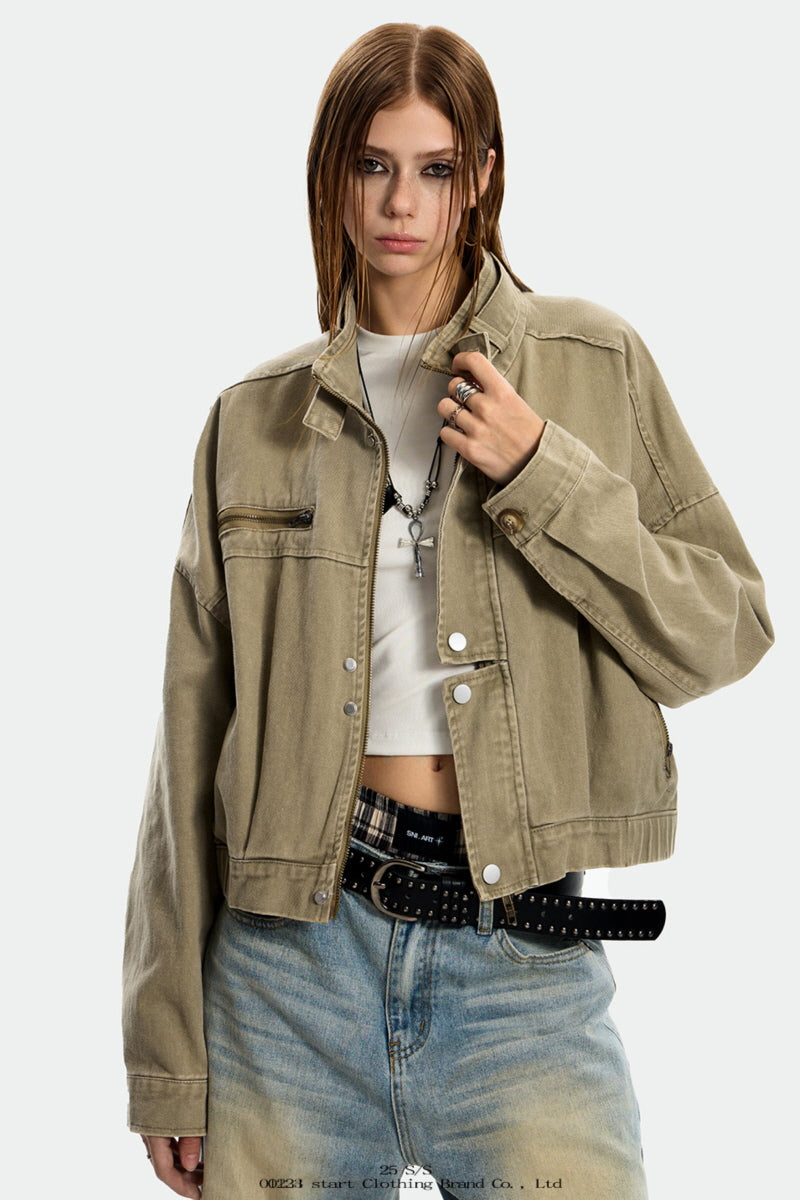 Rust-Toned Rebel Cropped Workwear Jacket