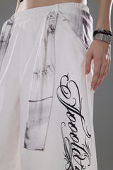 Graffiti Flow Wide Pants  - White
