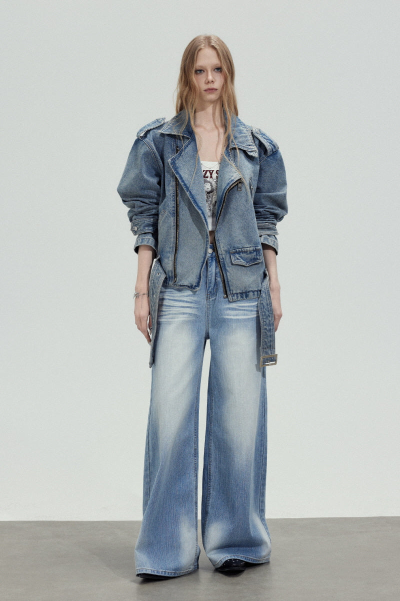 Vintage Wash Wide Leg Jeans