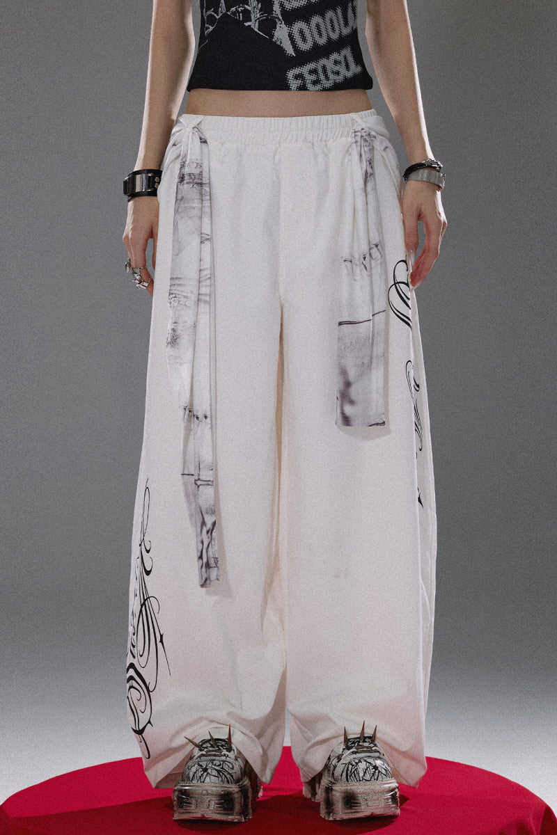 Graffiti Flow Wide Pants  - White
