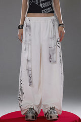 Graffiti Flow Wide Pants  - White