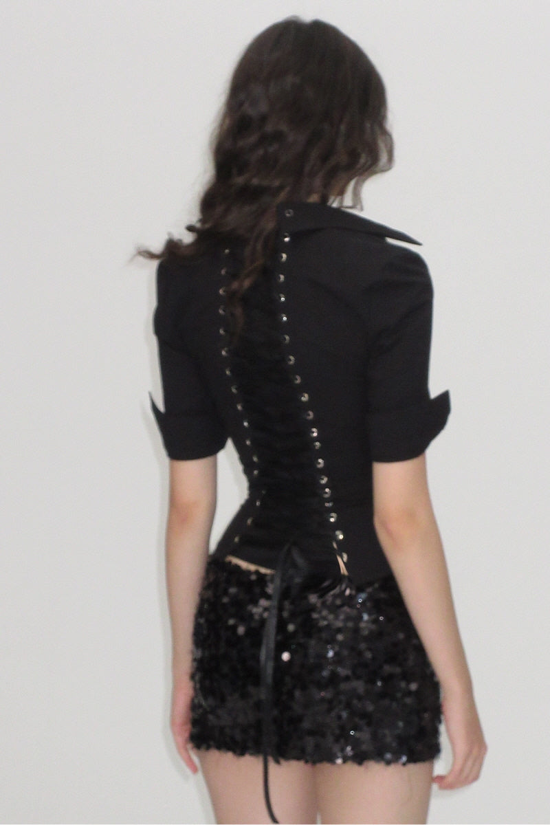 Corset-Fit Short Sleeve Shirt