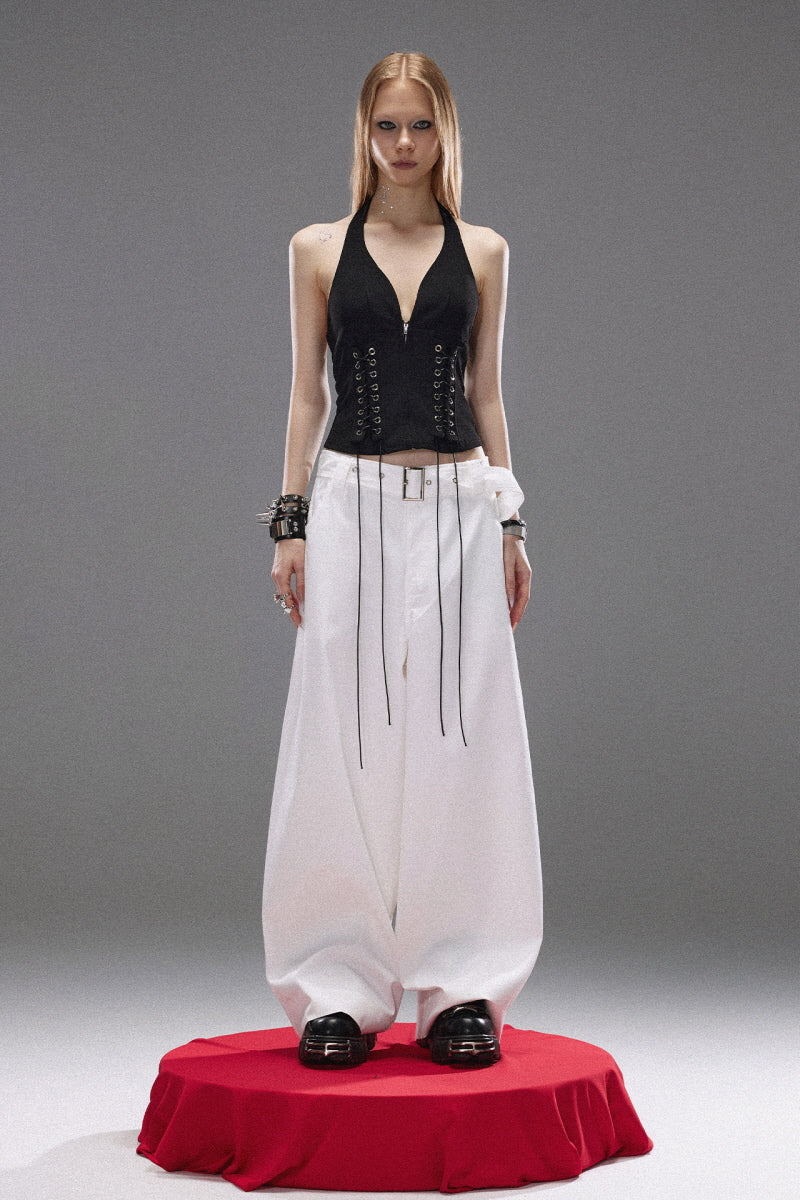 Fierce Lace-Up Halterneck Top - Black