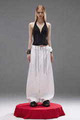 Fierce Lace-Up Halterneck Top - Black