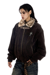 Leopard Lined Suede Bomber Jacket