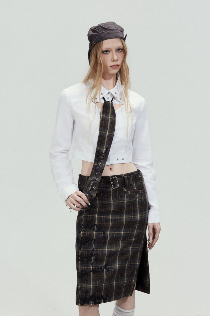 Plaid Tie Cropped Shirt