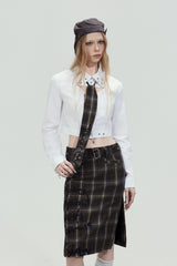 Plaid Tie Cropped Shirt