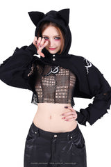 Moonlit Chaos Cat-Ear Hooded Shrug - Black