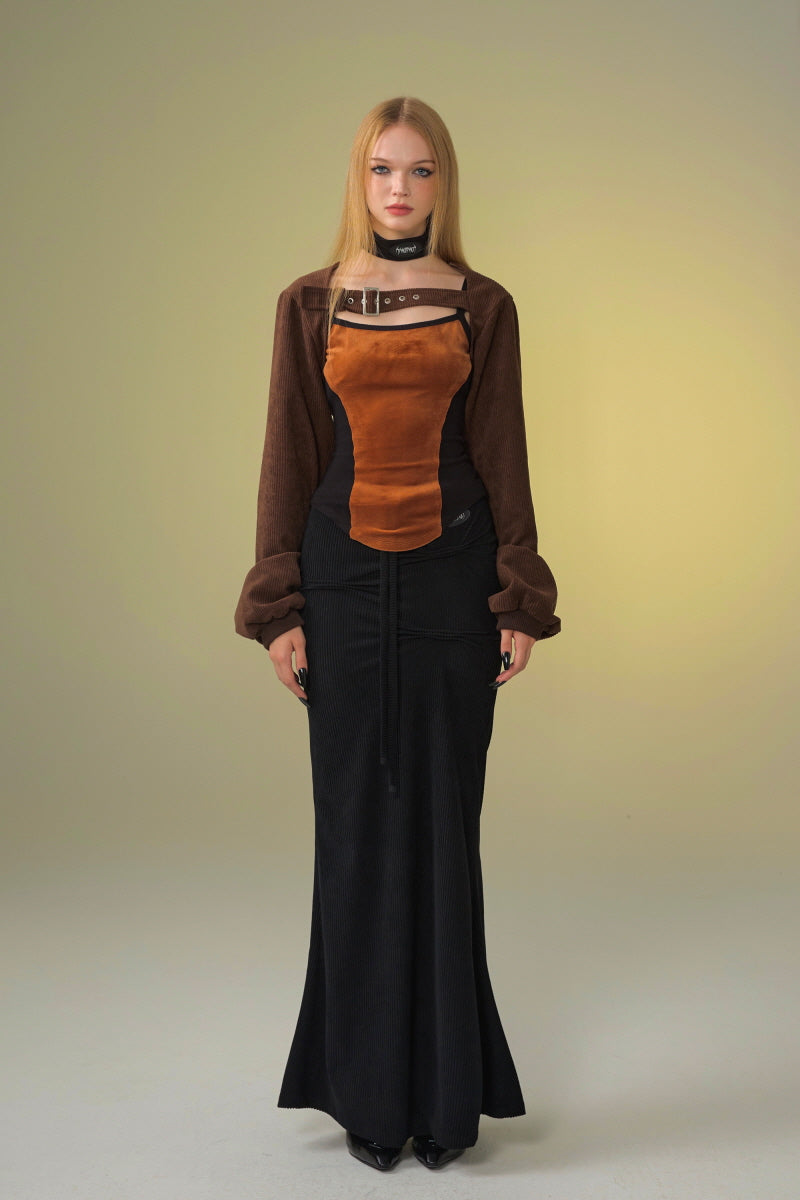 Strapped Edge Corduroy Bolero