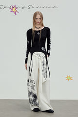 Graphic Tie Wide Sweatpants - White