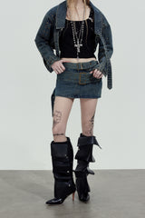 Double Belt Denim Mini Skirt