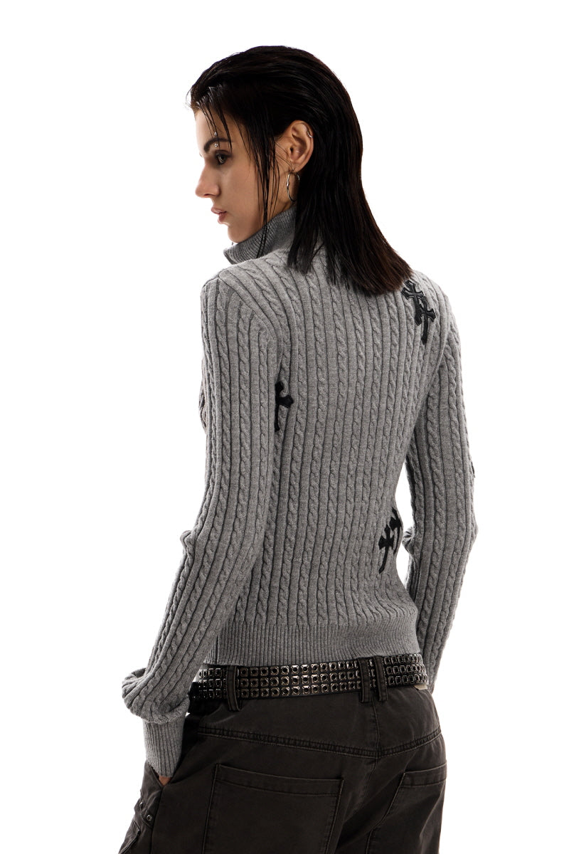 Cross-Stitch Slim Zip Knit Jacket