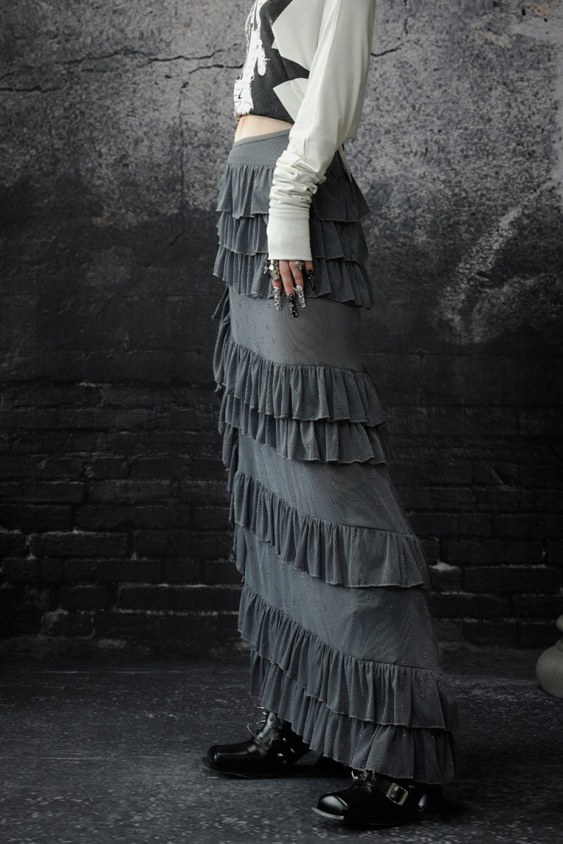 Irregular Ruffle Layered Maxi Skirt