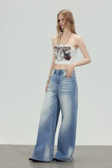 Vintage Wash Wide Leg Jeans