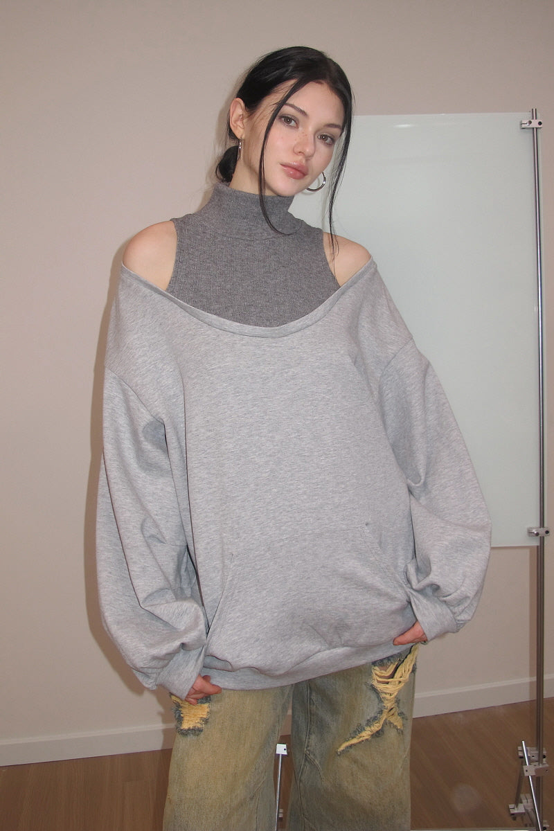 Layered Slouch Off-Shoulder Sweatshirt