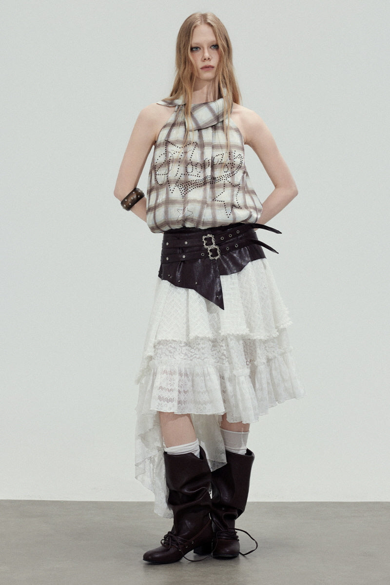 Sheer Plaid Halter Top