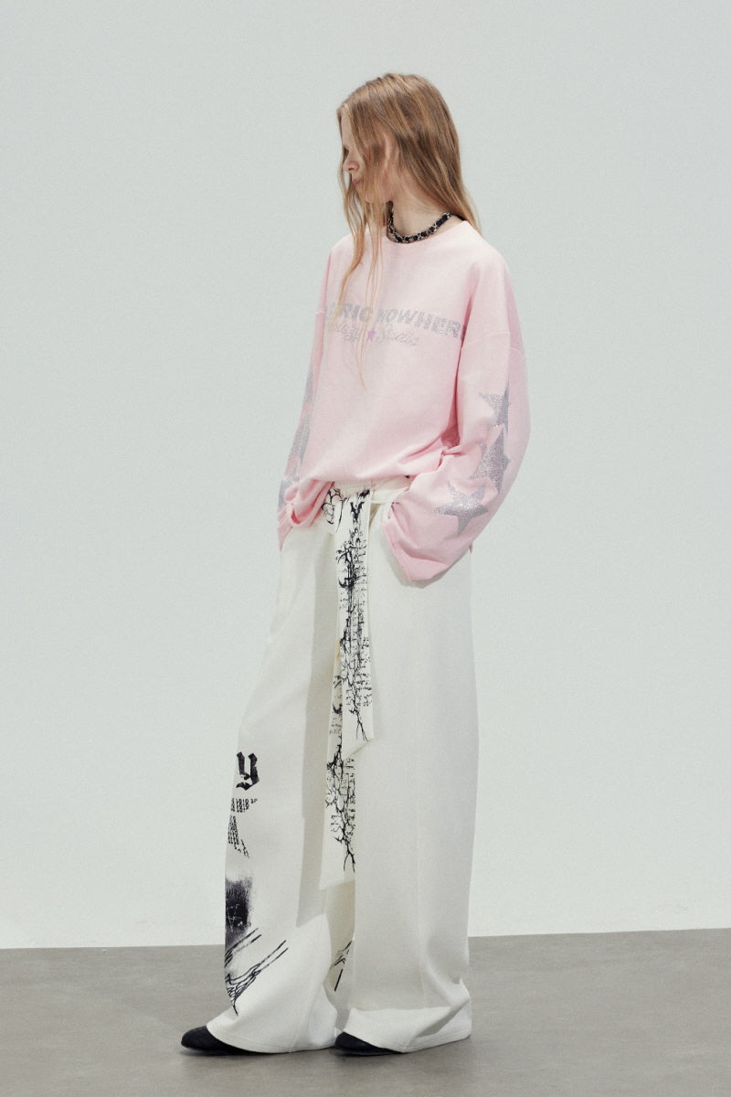 Graphic Tie Wide Sweatpants - White