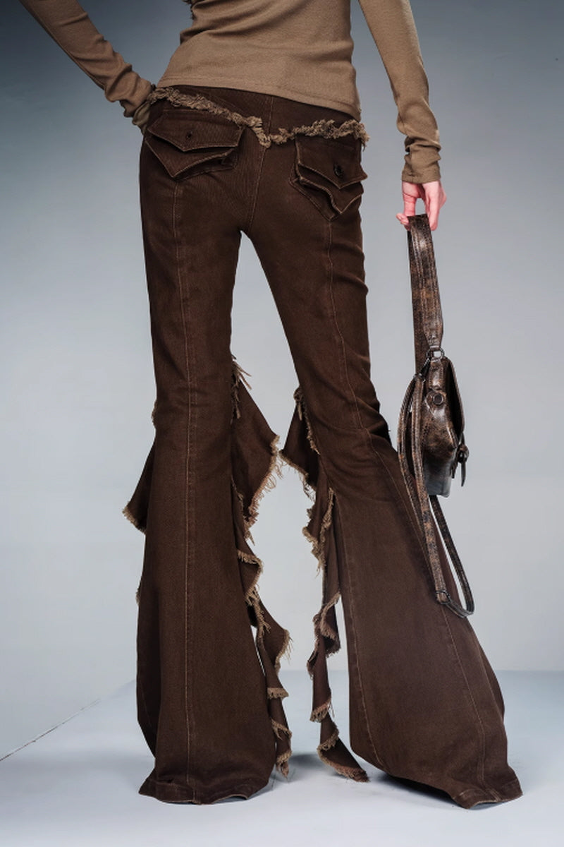 Fringe Rhythm Flared Pants-Brown