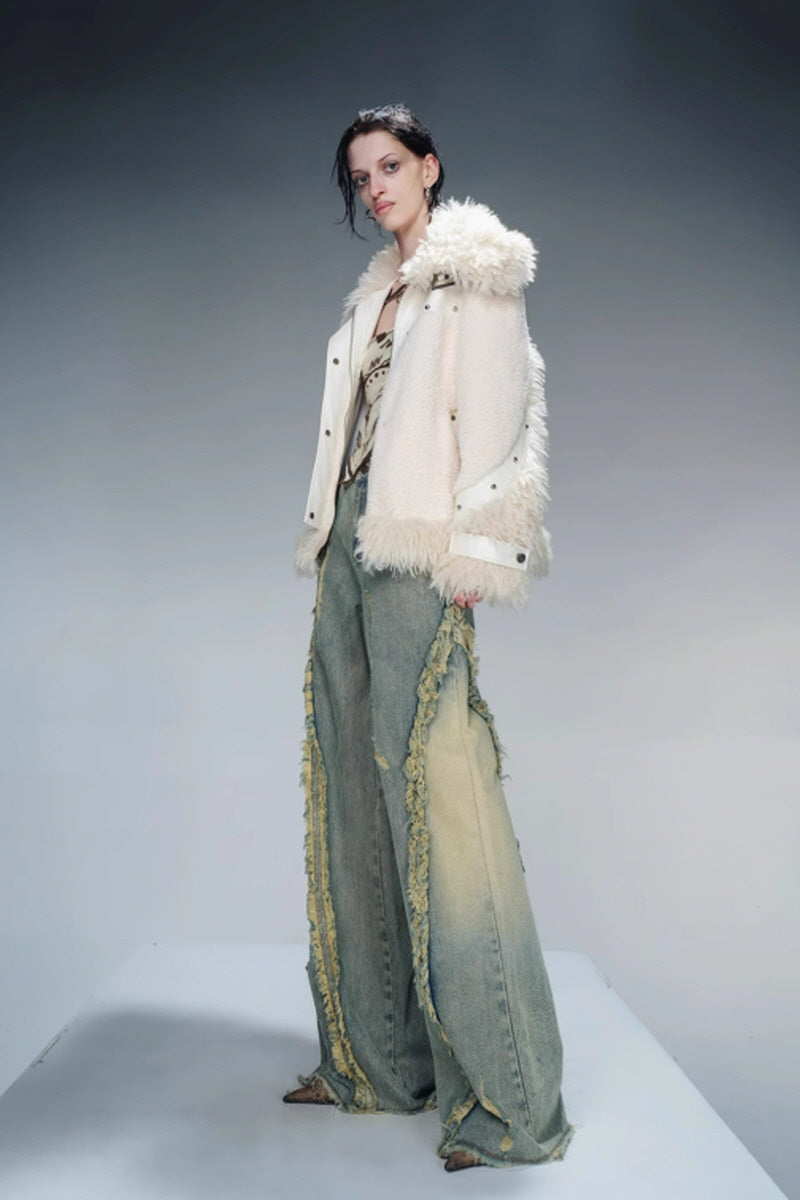 Velvet-Lined Luxe Fur Coat-Creamy-White