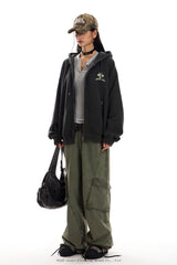 Gothic Emblem Oversized Zip Hoodie