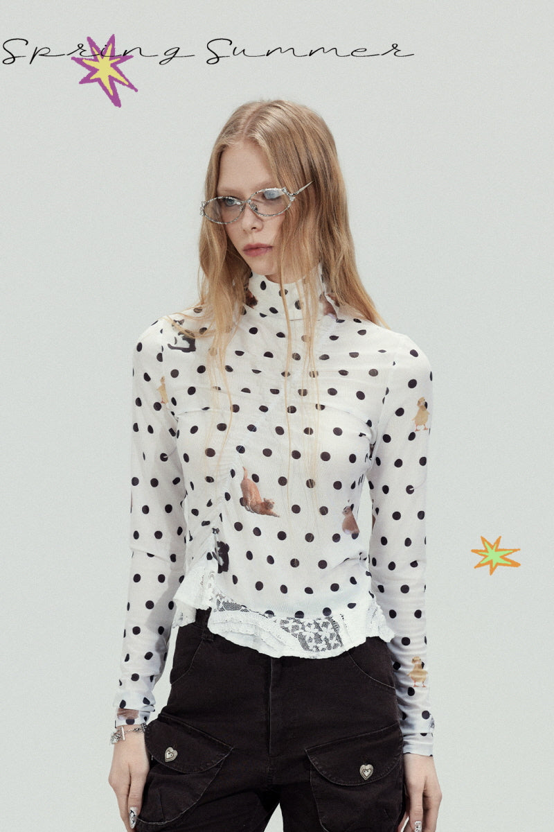 Polka Dot Mesh Slim Top