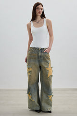 Distressed Vintage Straight Denim Pants