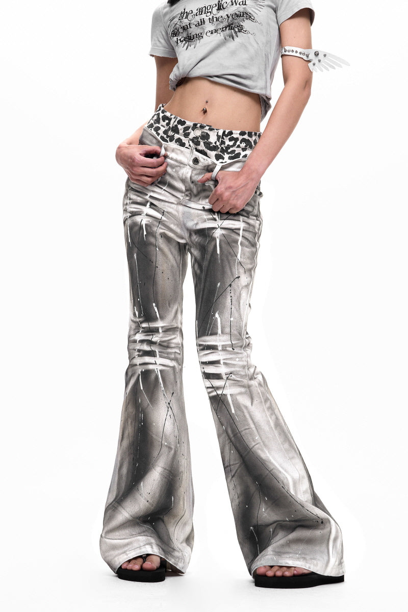 Leopard Double Waist Bootcut Jeans