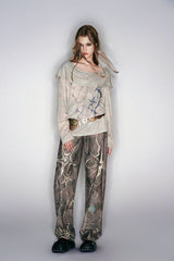 Ethereal Rust Abstract Printed Wide-Leg Pants