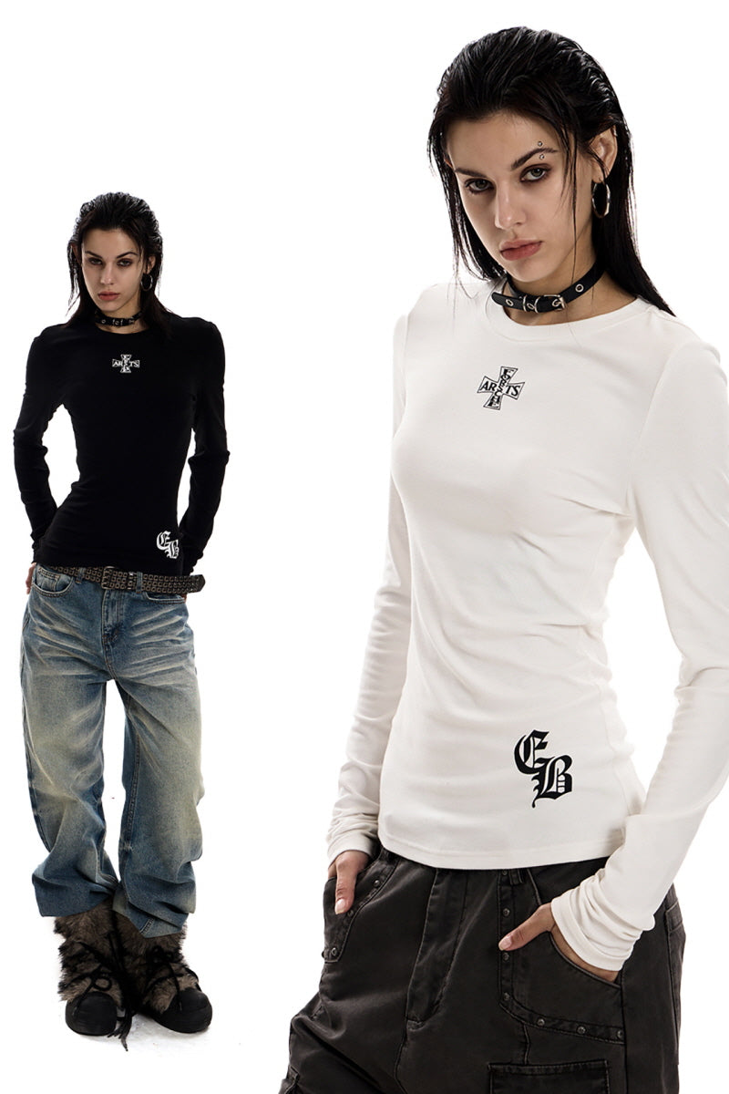 Gothic Cross Slim Long Sleeve Top