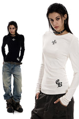 Gothic Cross Slim Long Sleeve Top