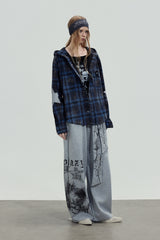 Blue Plaid Hooded Shirt Jacket