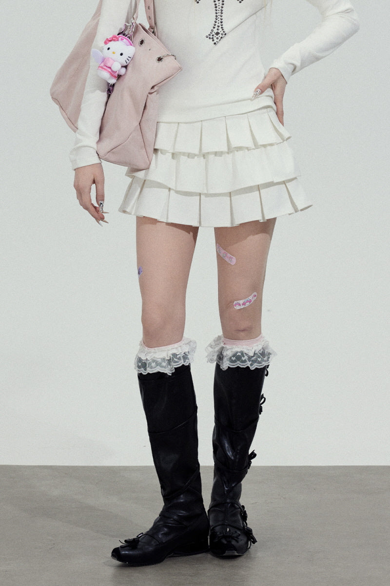 Tiered Pleated Mini Skirt