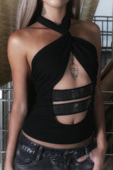 Glitter Cut-Out Halterneck Top