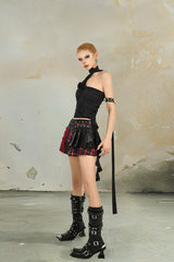 Crimson Clash Layered Skirt Set