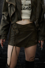 Vintage Edge Asymmetrical Leather Skirt