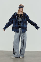 Blue Plaid Hooded Shirt Jacket