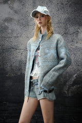 Bow Pattern Fair Isle Knit Cardigan