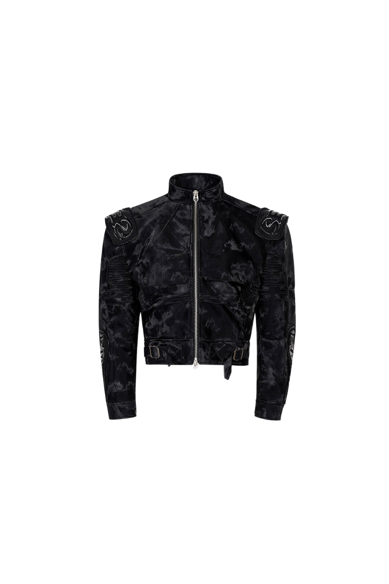 Obsidian Edge Cropped Biker Leather Jacket - Black