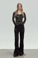 Fur Trim Camo Slim Top