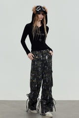 Rhinestone Cross Hooded Slim Top - Black