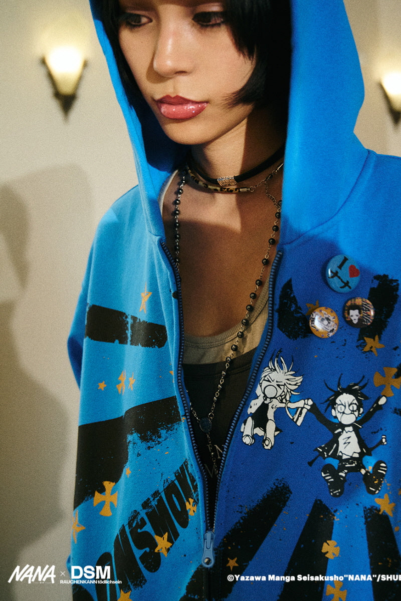 NANA Starburst Graphic Zip-Up Hoodie - Blue
