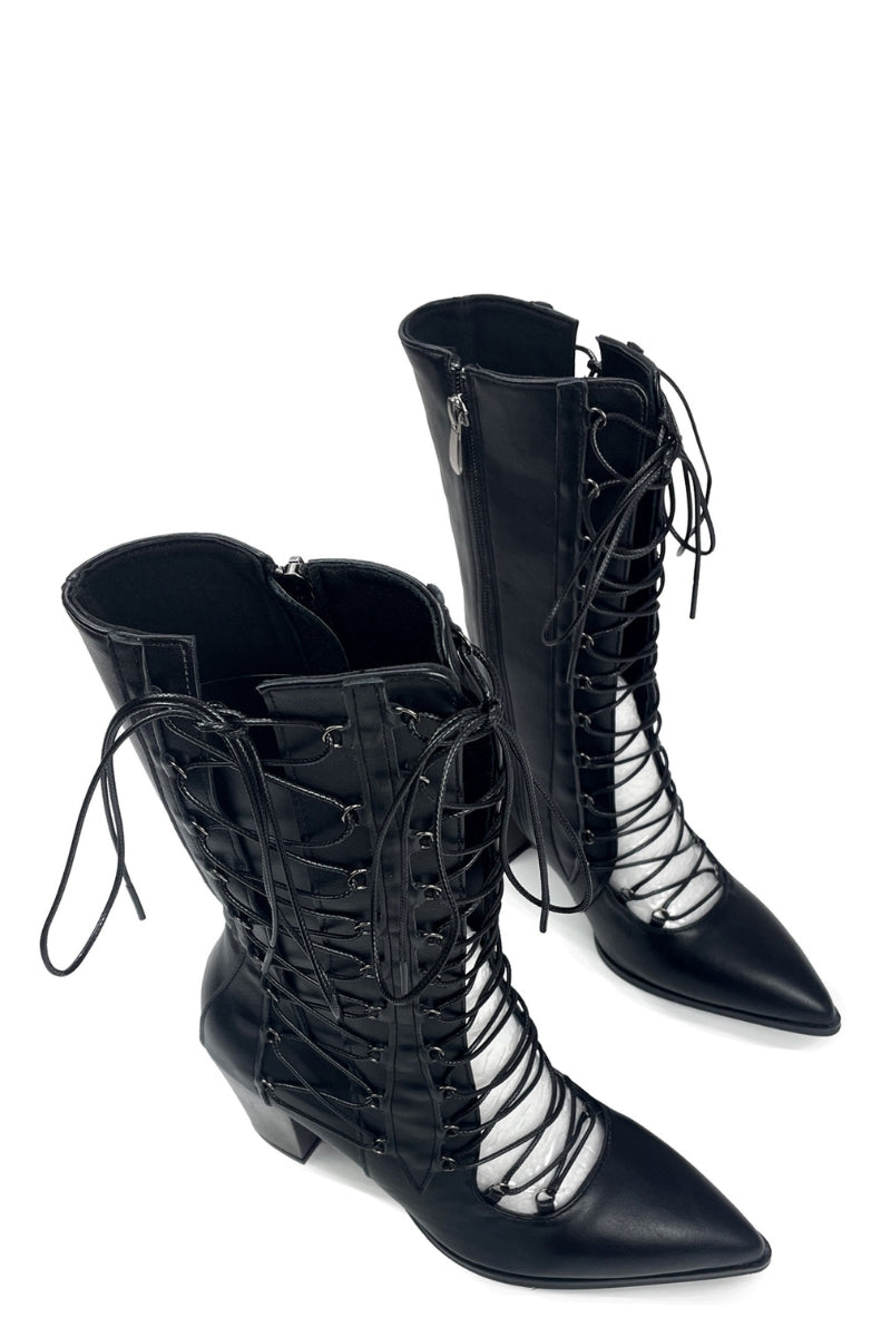 Midnight Lace-Up Heeled Boots