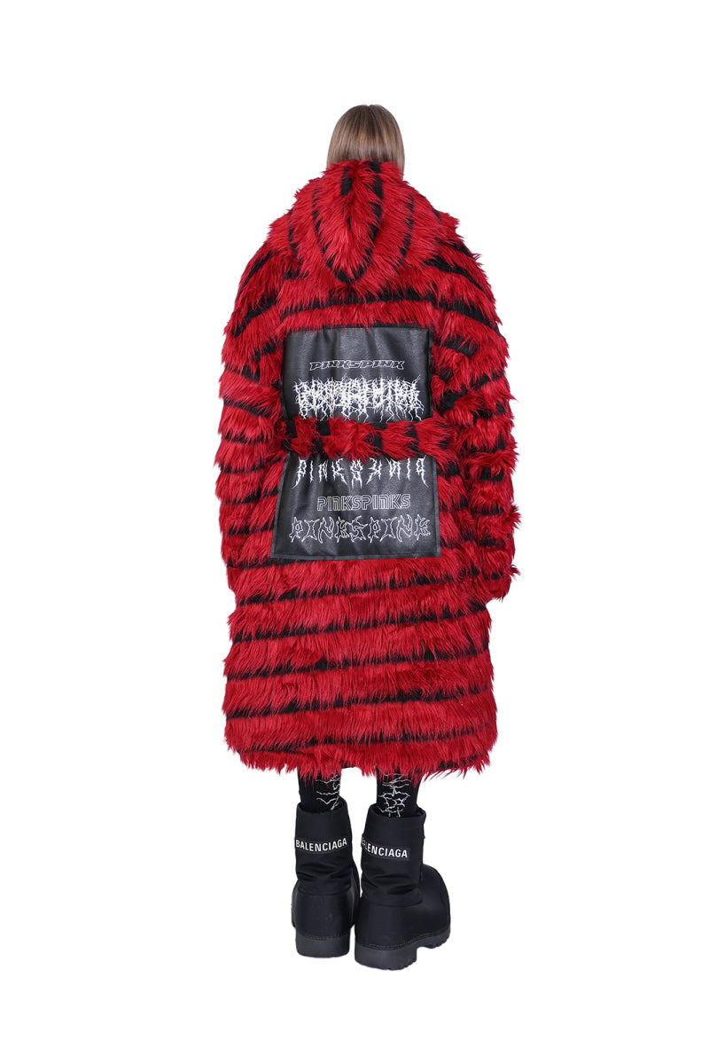 Scarlet Eclipse Striped Faux Fur Coat